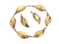 Danish Vintage Sterling Striking Orange Enamel Leaf Motif Earrings And Bracelet Set