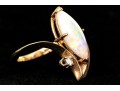 14k Yellow Gold Vintage Contemporary Marquise Opal And Diamond Ring, Size 5.25