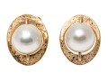14k Yellow Gold Striking Cultured Pearl Vintage Saturn Motif Earrings