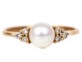 14k Yellow Gold Pretty 5.75mm Cultured Pearl And Diamond Ring, Size 5
