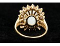 14k Yellow Gold Pale Green Chalcedony And Tanzanite Halo Ring, Size 8