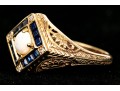 14k Yellow Gold Vintage Filigree Opal, Diamond And Sapphire Ring, Size 7-