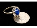 14k White Gold Retro Synthetic Blue Star Sapphire And Cz Halo Ring, Size 3