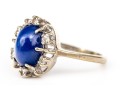 14k White Gold Retro Synthetic Blue Star Sapphire And Cz Halo Ring, Size 3