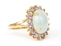 14k Yellow Gold Pale Green Chalcedony And Tanzanite Halo Ring, Size 8