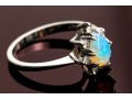 14k White Gold Vintage Pear Opal And Diamond Halo Ring, Size 6.5