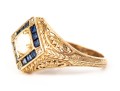 14k Yellow Gold Vintage Filigree Opal, Diamond And Sapphire Ring, Size 7-