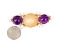 14k Yellow Gold Fabulous Chunky Cabachon Amethyst And Cultured Pearl Decorated Brooch