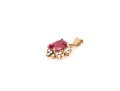14k Yellow Gold Chunky Oval Lead Filled Ruby And Trefoil Diamond Halo Pendant, App. 0.25 TCW