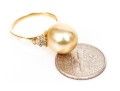 14k Yellow Gold Beautiful 10mm Champagne Cultured Pearl And Diamond Ring, Size 6