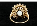 14k Yellow Gold Pale Green Chalcedony And Tanzanite Halo Ring, Size 8