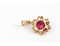 14k Yellow Gold Chunky Oval Lead Filled Ruby And Trefoil Diamond Halo Pendant, App. 0.25 TCW