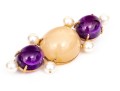 14k Yellow Gold Fabulous Chunky Cabachon Amethyst And Cultured Pearl Decorated Brooch