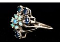 10k White Gold Vintage Opal And Blue Sapphire Cluster Ring, Size 6.75