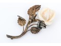 Vintage Pretty Large Yellow Gold Filled Carved Coral Rose Motif Brooch With Diamonds