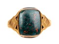 14k Yellow Gold Vintage Square Cushion Bloodstone Ring, Size 7.75