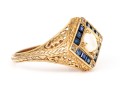 14k Yellow Gold Vintage Filigree Opal, Diamond And Sapphire Ring, Size 7-