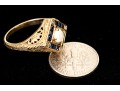14k Yellow Gold Vintage Filigree Opal, Diamond And Sapphire Ring, Size 7-