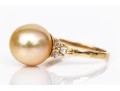 14k Yellow Gold Beautiful 10mm Champagne Cultured Pearl And Diamond Ring, Size 6