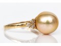 14k Yellow Gold Beautiful 10mm Champagne Cultured Pearl And Diamond Ring, Size 6