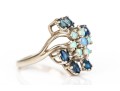 10k White Gold Vintage Opal And Blue Sapphire Cluster Ring, Size 6.75