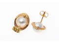 14k Yellow Gold Striking Cultured Pearl Vintage Saturn Motif Earrings