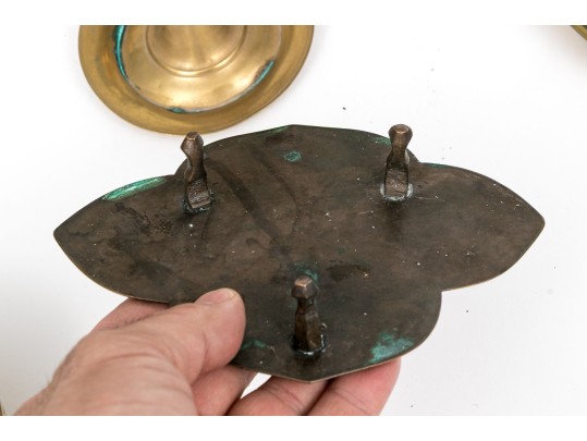 Collection Of Seven Brass Serving Wares