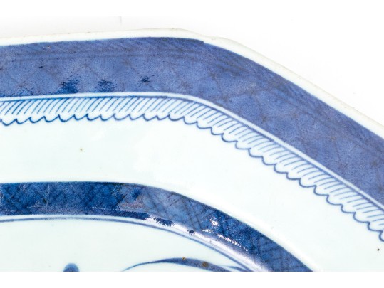 Antique 19th C. Chinese Export Blue And White Canton Pattern Porcelain Platter