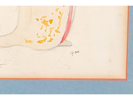 Mixed Media Work On Paper, Woman In Robe With Chamberstick, 1920