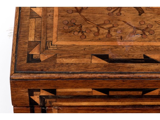 Pennsylvania Marquetry Inlaid Jewelry Box With Key, 19th Century