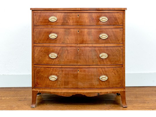 American Late Federal Mahogany Bow Front Chest Of Drawers, Ca. 1810-1830