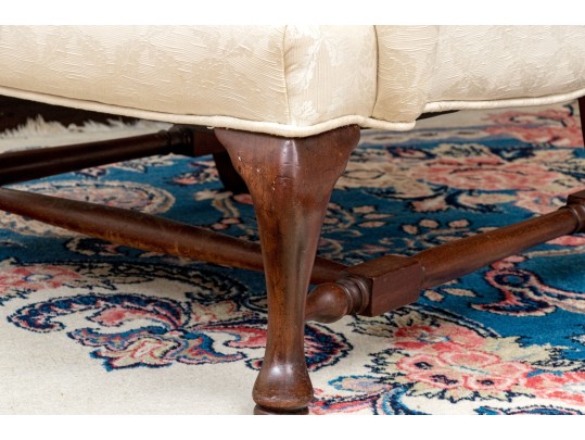 Antique Queen Anne Style Upholstered Wingback Armchair