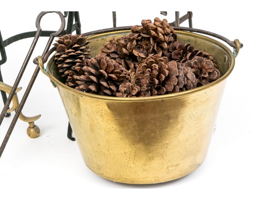 Six Piece Lot Of Antique Brass And Iron Fireplace Items