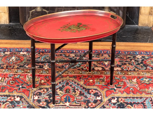 Vintage Hand Painted French Chinoiserie Tole Tray Top Table