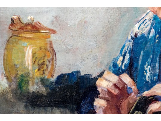 Impressionist Oil On Canvas, Portrait Of A Woman In Blue, Signed 