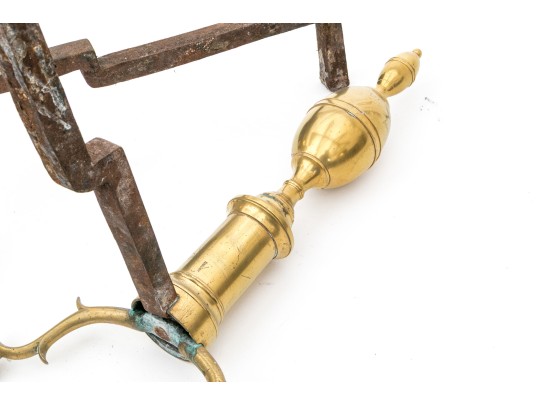 Pair Of American Federal Brass Double Lemon Form Andirons, Ca. 1790-1810