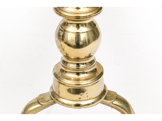 Pair Of American Federal Cast Brass Cannonball Andirons, Ca. 1800-1820