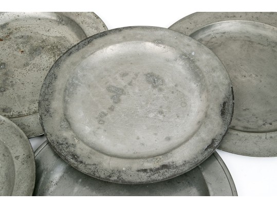Five Antique Pewter Chargers