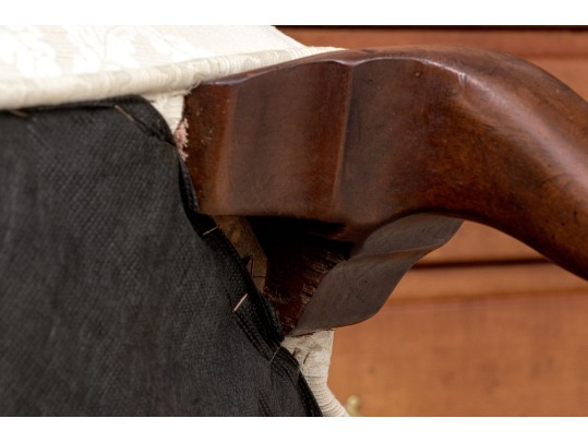 Antique Queen Anne Style Upholstered Wingback Armchair