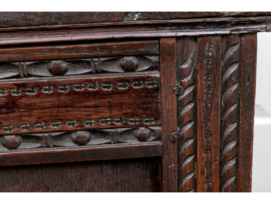 Antique British Carved Oak Coffer Chest, 18th Century