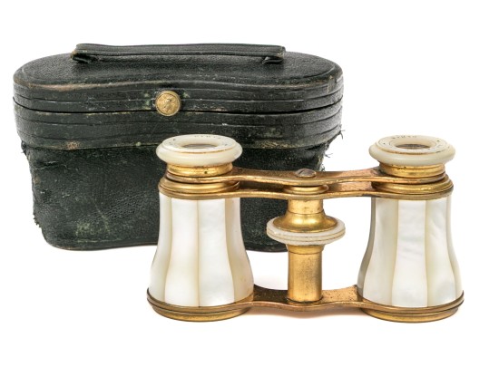 French LeMaire Mother Of Pearl And Brass Opera Glasses, With Leather Case
