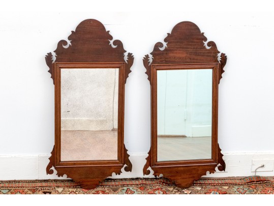 Pair Of Antique Mahogany Chippendale Style Looking Glasses, 19th Century