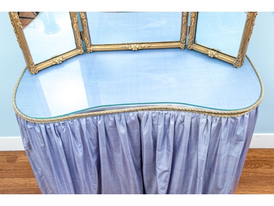 Elegant Hollywood Regency Vanity Table With Three Section Vanity Mirror