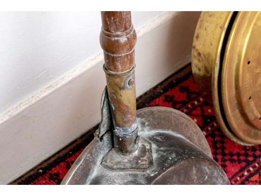 Three Antique Brass And Wood Bed Warmers
