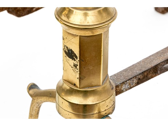 Pair Of American Federal Brass Double Lemon Form Andirons, Ca. 1790-1810