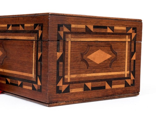 Pennsylvania Marquetry Inlaid Jewelry Box With Key, 19th Century
