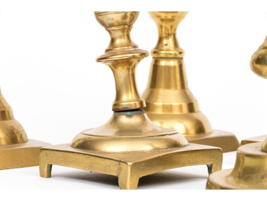 Group Of Six Antique Brass Candlesticks