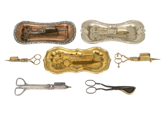 Assembled Collection Of Trays And Candle Wick Shears