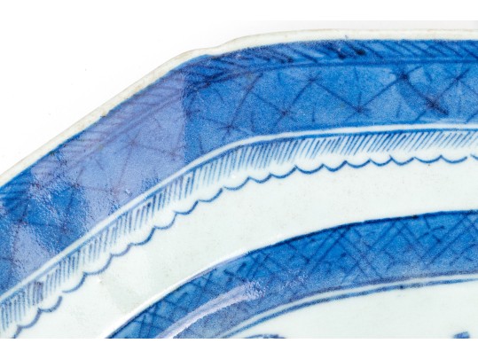 19th C. Chinese Blue And White Canton Pattern Porcelain Platter