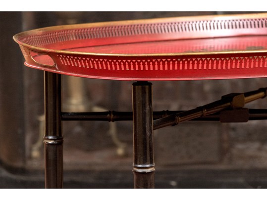 Vintage Hand Painted French Chinoiserie Tole Tray Top Table